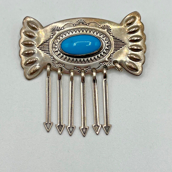 CAROLYN POLLACK Sterling Silver & Turquoise Carlisle Brooch Pin w/ Arrows - Picture 1 of 3